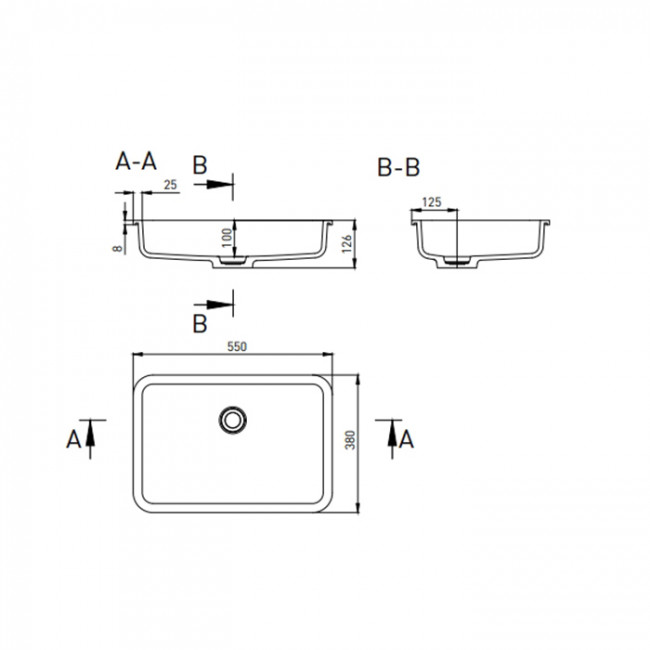 Salini Marea Раковина врезная снизу 55х38х12.6cм, без отв., без перелива, S-Stone, цвет: белый матовый