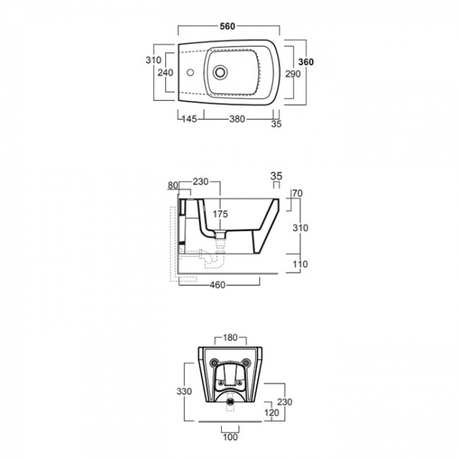 Simas Baden Baden Биде подвесное 56х36см., с 1 отв., цвет: черный матовый