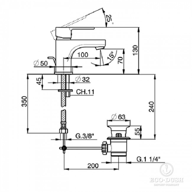 Cisal Tender Смеситель для раковины, на 1 отв., с донным клапаном, цвет: хром C200051021