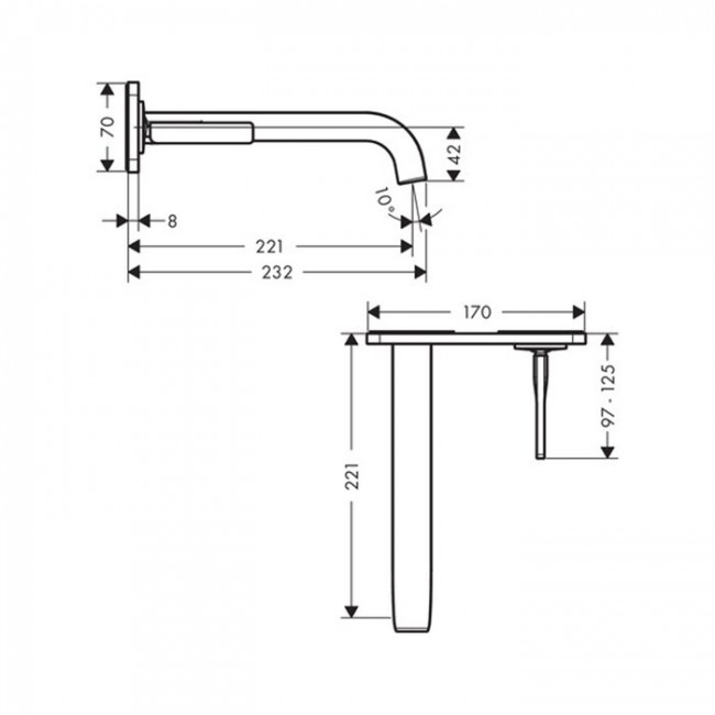 Axor Citterio E, Смеситель для раковины,однорычажный, с панелью иизливом 220 мм, настенный монтаж, внешняя часть, цвет: хром Axor Citterio E, Смеситель для раковины,однорычажный, с панелью иизливом 220 мм, настенный монтаж, внешняя часть, цвет: хром