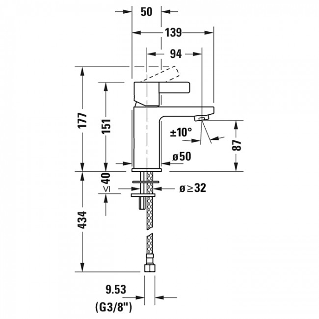 Duravit D-Neo Смеситель для раковины, 1 отв., цвет: хром DE1010002010