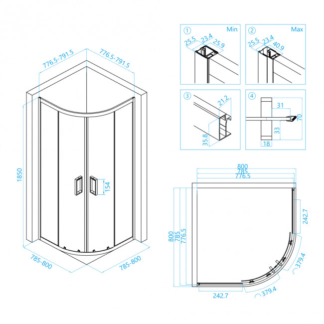 Душевой уголок RGW CL-54 800x800 мм Хром/Прозрачное Душевой уголок RGW CL-54 800x800 мм Хром/Прозрачное