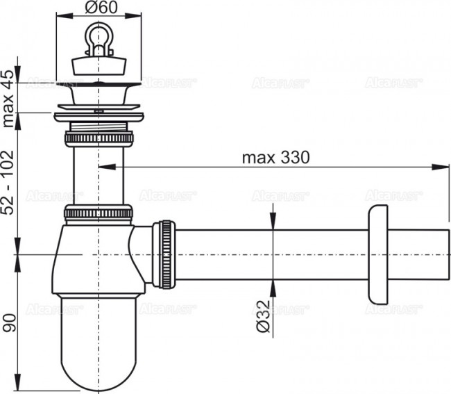 Alcaplast A437 Сифон для умывальника DN32 с донным клапаном 5/4", металл